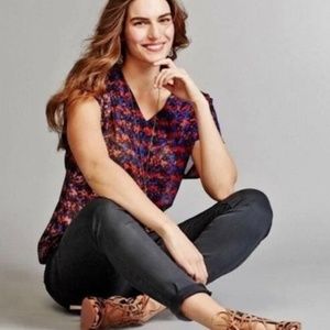 CAbi Sheer Abstract Print Blouse V-Neck Tie - Size Large - Style 3428